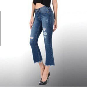 Angry Rabbit Distressed Crop Flare Jeans